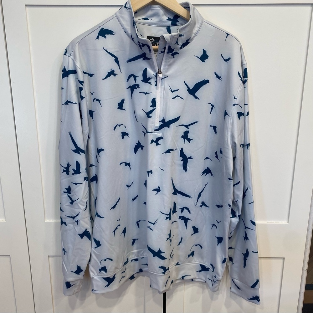 Waggle Golf 1/4 Zip Pullover Sweatshirt Birds Blue All Over Print
